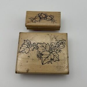 DOTS Ivy Border F178 Great Vine N188 Leaf Wood Rubber Stamp Lot Of 2 Vintage 90s